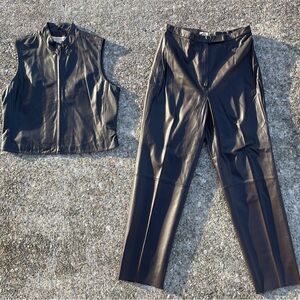 Apostrophe Dark Leather Jacket and dark leather pants set